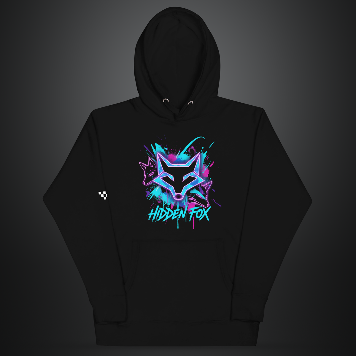 hidden fox echo unisex black hoodie dark background
