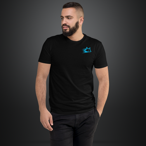 stay fox men everyday fitted tee blue on black with model